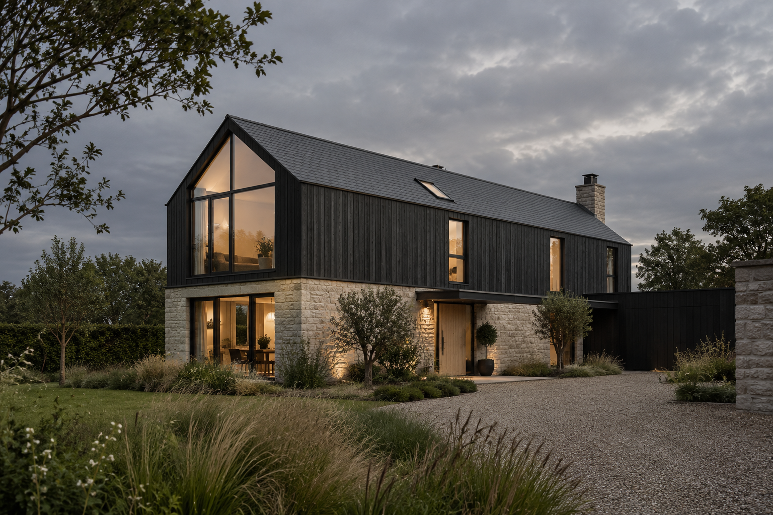 Modern home in soft evening light